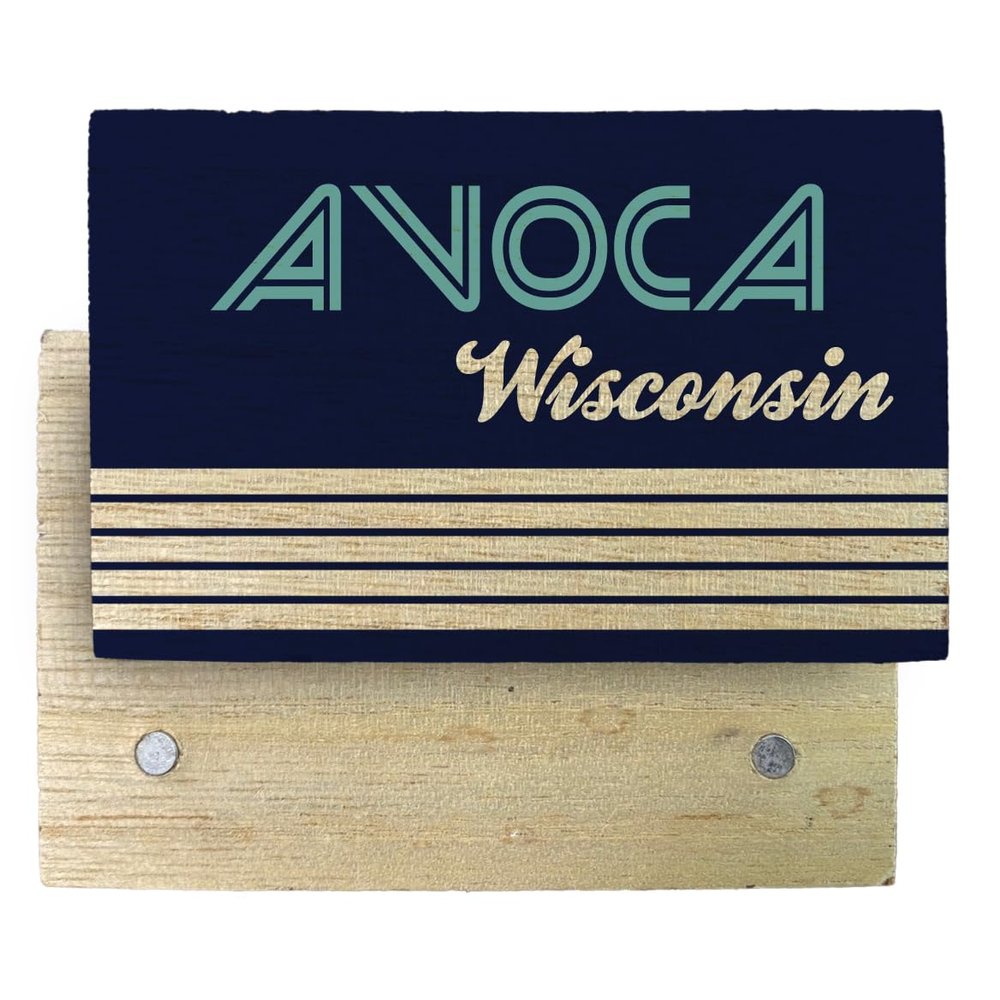 Avoca Wisconsin Souvenir Wooden 2" x 3" Fridge Magnet Retro Design 4 Pack