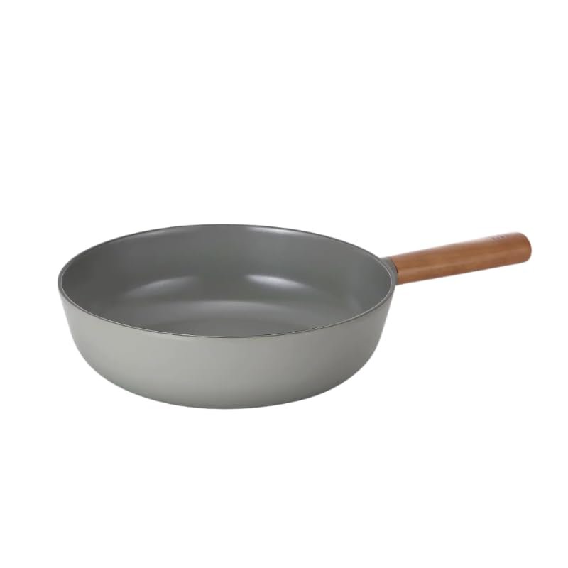 FIKA Nonstick 10-Inch Stir Fry Wok with Wood Handle, Healthy Cooking Induction Compatible Cookware for All Stovetops, Kitchen Essential Nonstick Ceramic Coating Skillet, Made in Korea ( 26cm Wok )
