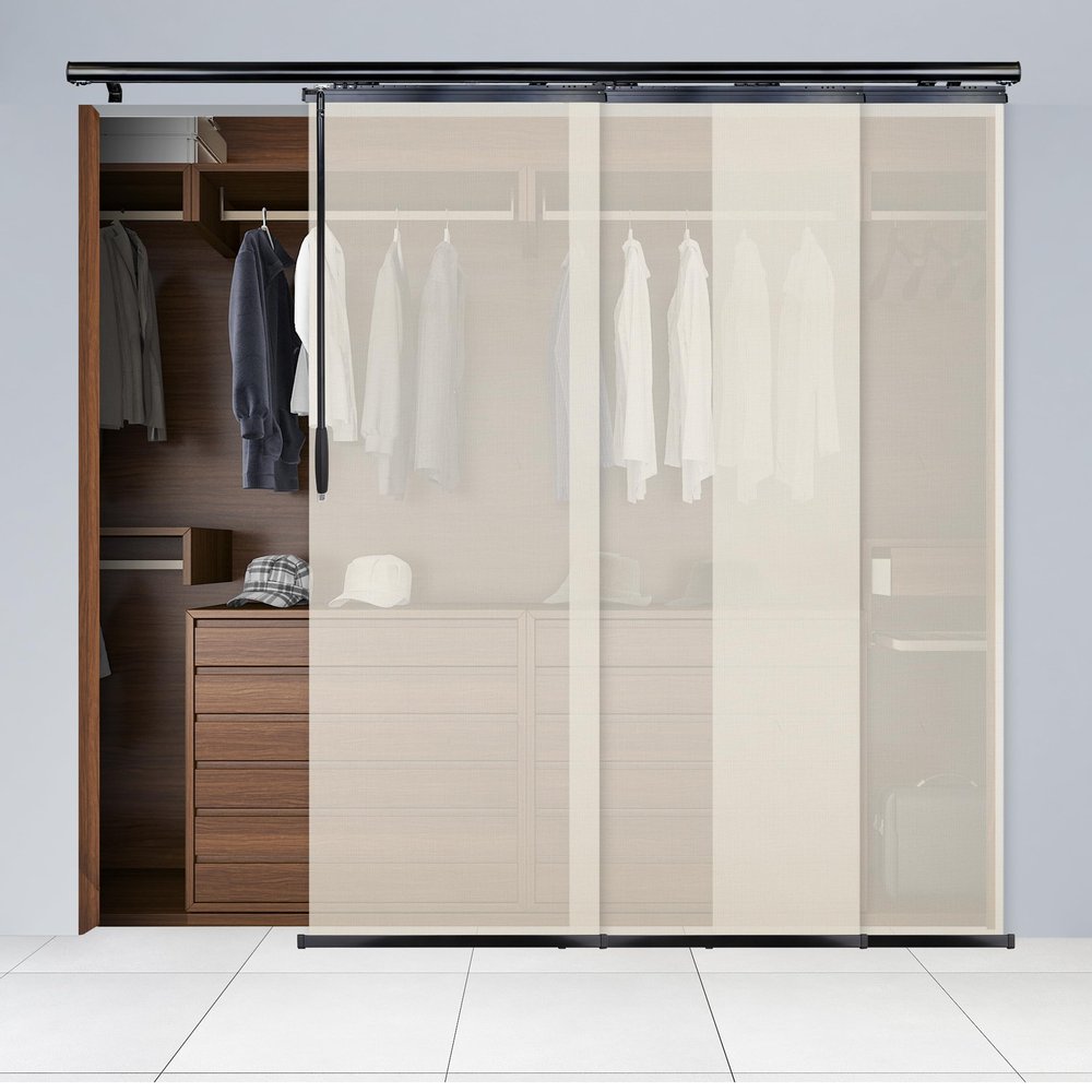 A&F Rod Dcor - Aya 3-Panel Single Rail Black Panel Track Extendable 36"-66" W x 116" H, Panel Width 23.5"