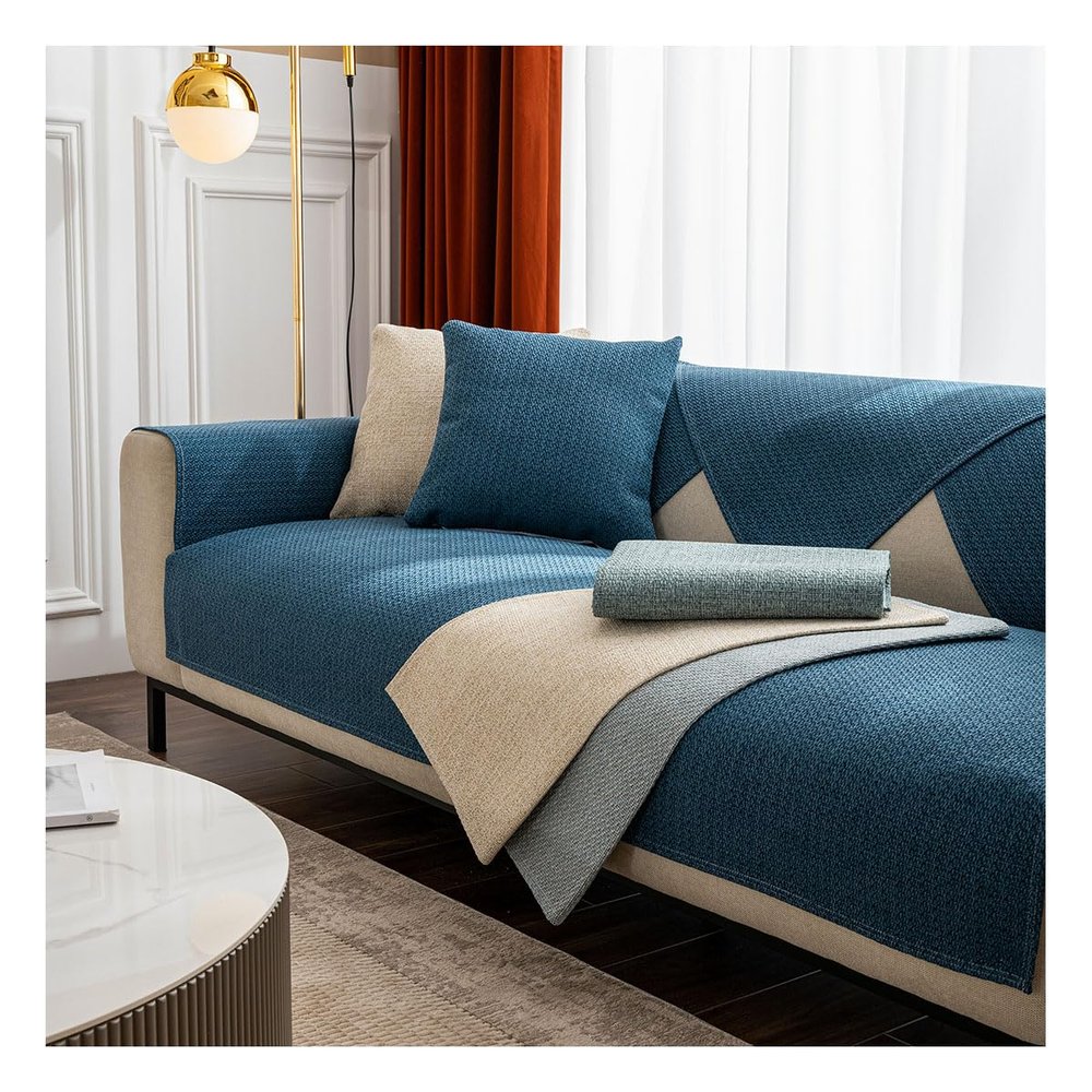 GORHLady Sofa Slipcovers 3 Seater L-Shaped Couch L Shape 1 2 4 L-Shape Non-Slip Covers Protector Cover Corner Sectional Non Slip Slipcover 90 * 180cm Blue