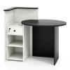 Reception Desk, Retail Counter Desk with Lockable Drawer, 3-Level Adjustable Shelf & Oval Desktop, Checkout Front Counter, L-Shaped Office Desk for Company, Lobby & Store view 1
