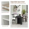 Reception Desk, Retail Counter Desk with Lockable Drawer, 3-Level Adjustable Shelf & Oval Desktop, Checkout Front Counter, L-Shaped Office Desk for Company, Lobby & Store view 2