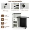 Reception Desk, Retail Counter Desk with Lockable Drawer, 3-Level Adjustable Shelf & Oval Desktop, Checkout Front Counter, L-Shaped Office Desk for Company, Lobby & Store view 4
