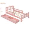 NCKMYB Wood Low Bed Frame for Kids, Wood Platform Bed with 2 Tier Headboard, Build-in LED Light, Suitable for Boy Girl (B- Pink, Twin) view 2
