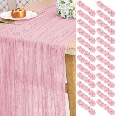 24 Pack Light Pink Cheesecloth Table Runner,10ft Gauze Table Runner Long Semi-Sheer Rustic Boho Table Runners for Wedding,Bridal Shower,Party,Banquet Decoration(21.5 x 120 Inch/Light Pink)