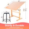 Falling in Art Wooden Drafting Table and Stool Set, 30" x 42" Adjustable Height and Angle Solid Wood Drawing Desk for Adults, Artist Craft Table for Painting Artwork, Reading, and Writing view 2