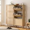 HOOLETE Narrow Shoe Cabinet with 3 Flip Drawers Set of 2 Hidden Freestanding Shoe Rack with Rattan Doors Wooden Shoe Storage Cabinet with Wood Legs for Entryway Slim Hallway Apartment, Natural Oak view 1