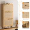 HOOLETE Narrow Shoe Cabinet with 3 Flip Drawers Set of 2 Hidden Freestanding Shoe Rack with Rattan Doors Wooden Shoe Storage Cabinet with Wood Legs for Entryway Slim Hallway Apartment, Natural Oak view 3