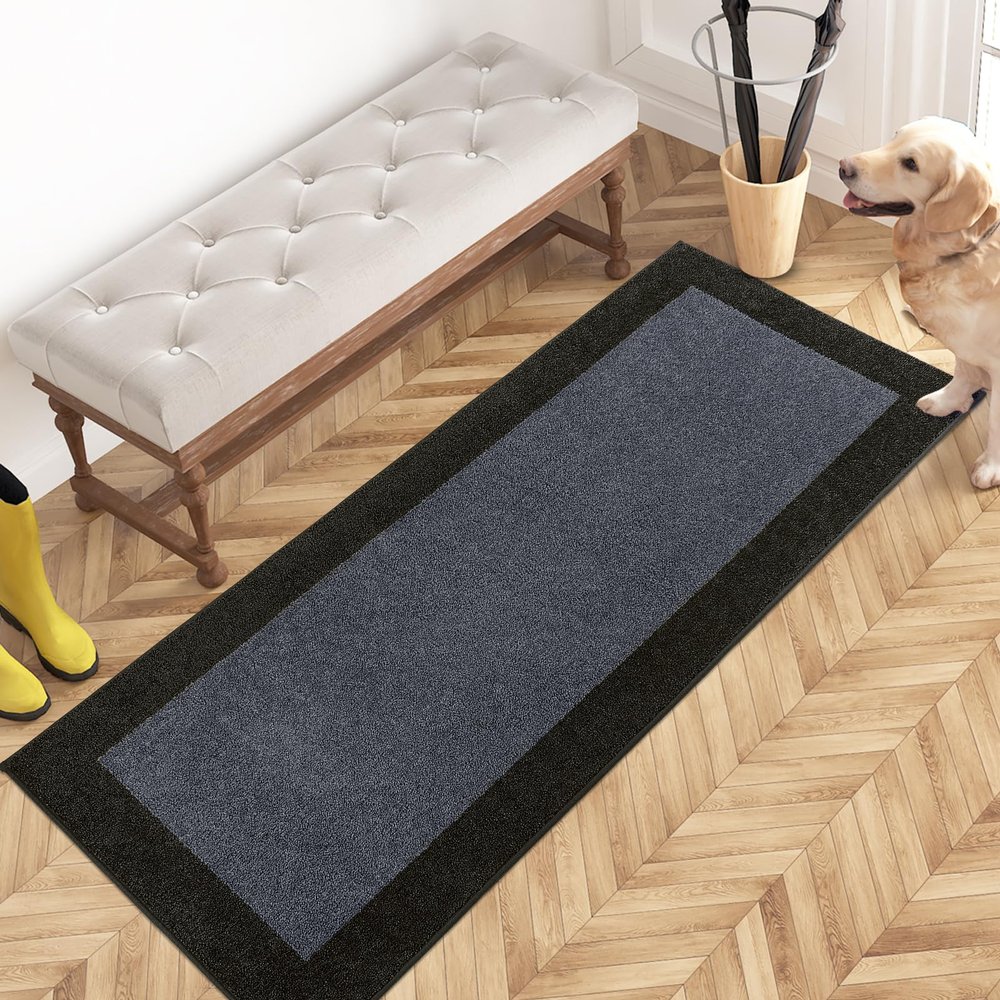 PURRUGS Dirt Trapping Door Mat 24" x 60", Non-Slip Washable Entry Mat, Dog Doormat, Front Door Mat, Super Absorbent Entrance Mat for Muddy Shoes & Paws, Bluish Grey & Charcoal