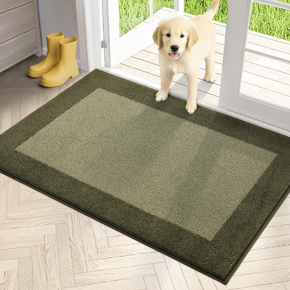PURRUGS Dirt Trapping Indoor Doormat, 32" x 48", Budding Green & Sage Green