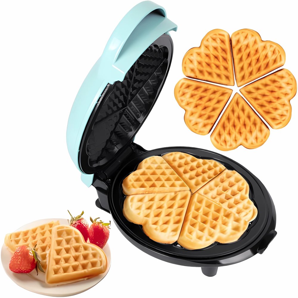 Waffle Maker 7 Non-Stick Waffler Iron Stuffler Stuffed Wafflera 700W Adjustable Browning Control, Electric Baker Makes Thick, Fluffy Waffles, Kitchen Essential for Breakfast, Azure