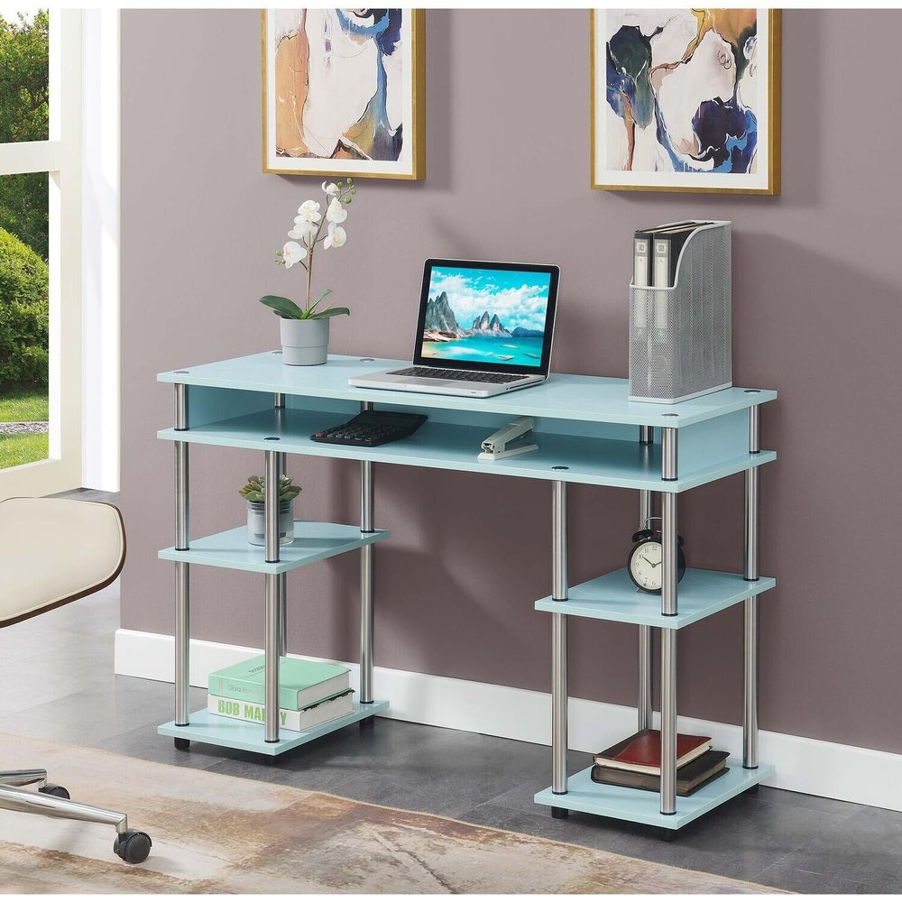 Desk with Shelves - Home Office Computer Desk, Vanity Table, Nail Table - 47" L x 15" W x 30" H, Sea Foam