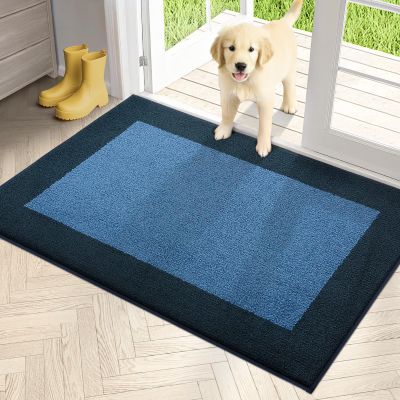 PURRUGS Dirt Trapping Door Mat 32" x 48", Non-Slip Washable Entry Mat, Dog Doormat, Front Door Mat, Super Absorbent Entrance Mat for Muddy Shoes & Paws, Light Blue & Navy