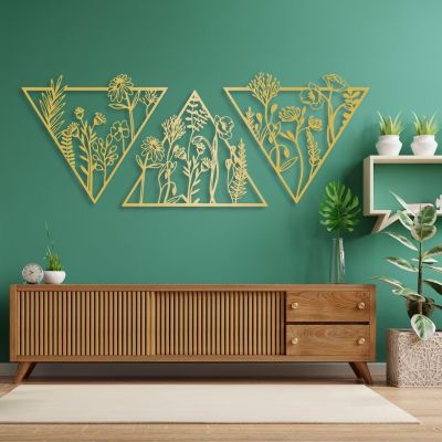 Kewhush Metal Flowers Wall Decor, Metal Flower Wall Art, Floral Wall Decor, Floral Wall Art, Metal Flower Wall Hanging, Nature Wall Art, Metal Wall Decor for Living Room Bedroom Bathroom (L, Gold)