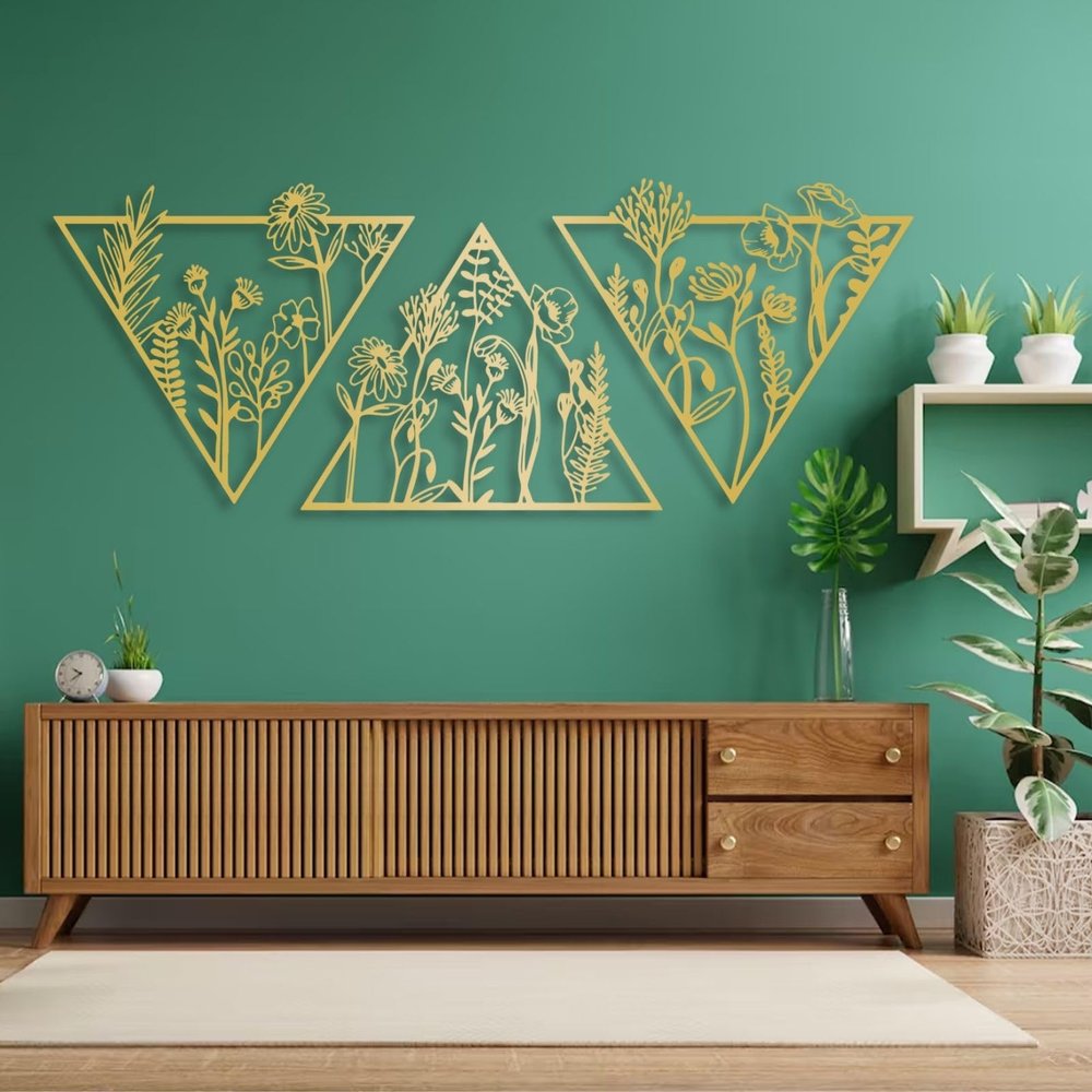 Kewhush Metal Flowers Wall Decor, Metal Flower Wall Art, Floral Wall Decor, Floral Wall Art, Metal Flower Wall Hanging, Nature Wall Art, Metal Wall Decor for Living Room Bedroom Bathroom (L, Gold)