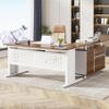 Tribesigns 63 Inch Executive Desk with File Cabinet, L Shaped Office Desk with Drawers and Storage Shelves, Business Furniture Set Workstation for Home Office, White and Walnut view 1