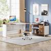 Tribesigns 63 Inch Executive Desk with File Cabinet, L Shaped Office Desk with Drawers and Storage Shelves, Business Furniture Set Workstation for Home Office, White and Walnut view 3