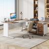 Tribesigns 63 Inch Executive Desk with File Cabinet, L Shaped Office Desk with Drawers and Storage Shelves, Business Furniture Set Workstation for Home Office, White and Walnut view 4
