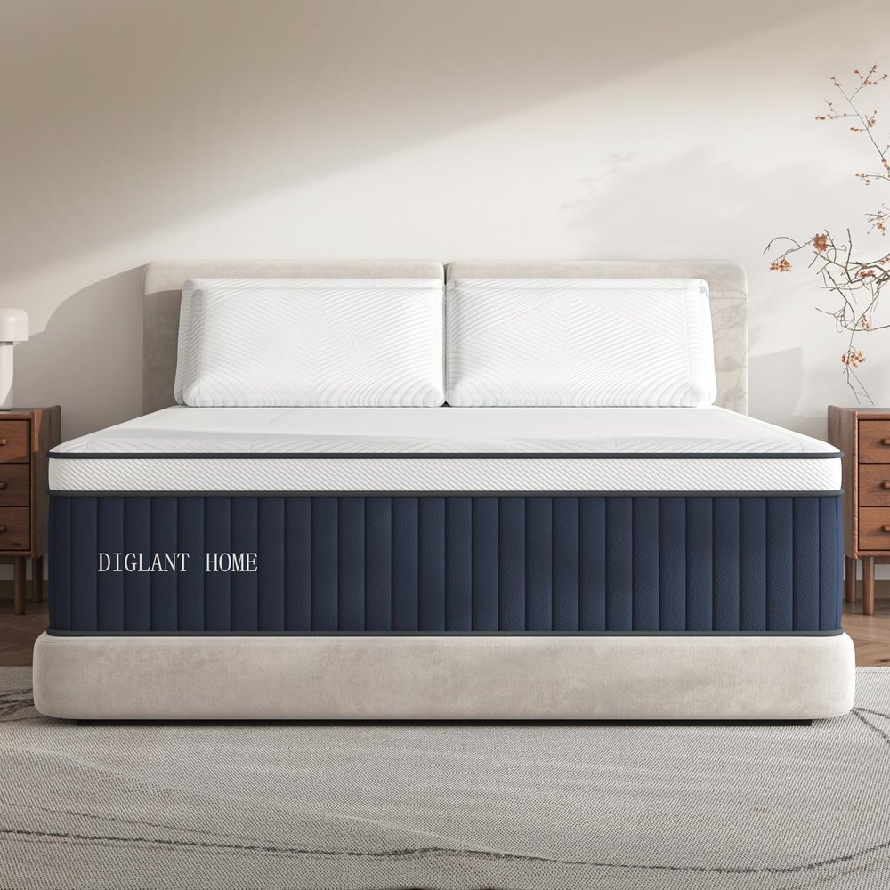 DIGLANT Full Mattress, 14Inch Medium Plush Supportive Memory Foam Hybrid Mattress, Pressure Relief 7-Zone Individual Pocket Springs Full Size Mattress in a Box, CertiPUR-US Certified, 54"*75"