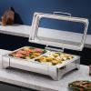 Chafing Dish Buffet Set,Stainless Steel Catering Serve Chafer,Restaurant Food Warmer, Rectangular Buffet Stove Food Pans and Foldable Frame for Party (A Double Grid) view 3