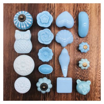 DubMag Crystal knobDraw knobs Retro Minimalist Style Blue Cartoon Ceramic Handle Door Cupboard Locker Drawer, Cupboard, Cabinet, Trash Can, Dressing Table Decorative Door Handles