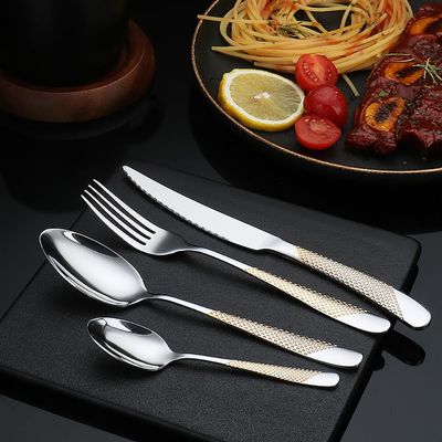 Gold Silverware Set for 12 Luxury Fine Biarritz Collection Flatware Set 48 Pieces Elegant Tableware Set 18/10 Stainless Steel Cutlery Set Utensil Sets for Home Restaurant Dishwasher Saf