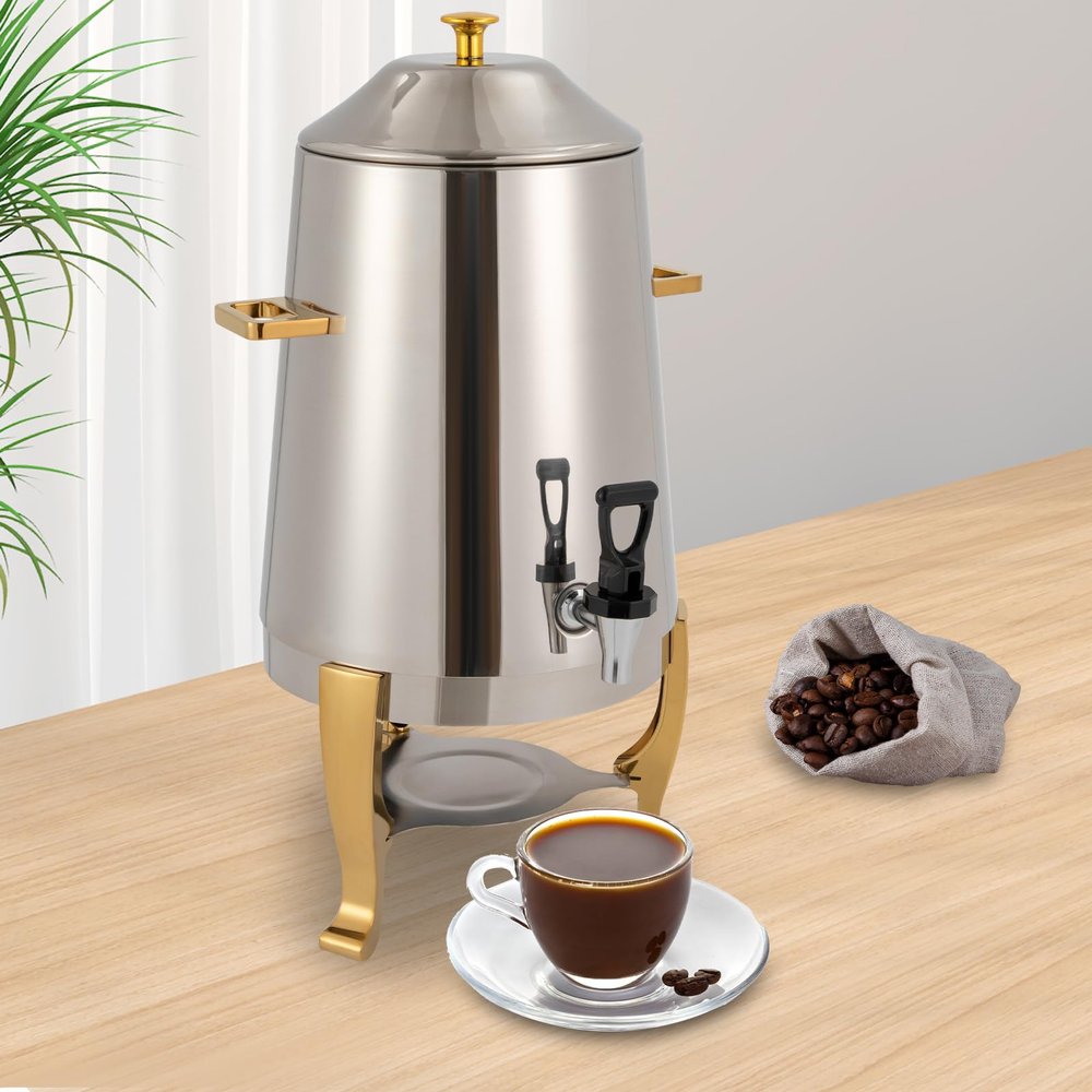 13L 110V Hot Beverage Drink Dispenser, Stainless Steel 95-185 Hot Drinks Dispenser, Coffee Chafer with Faucet For Hotel, Restaurant, Coffee Shop 3.43Gal (Gold