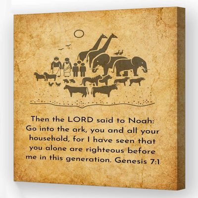 Belceleb Genesis 7 1 Wall Art Bible Verse Poster Vintage Noah Ark Prayer Scripture Quote Wall Decor for Living Room Modern Pictures for Kitchen (12.00''x18.00'',Framed)