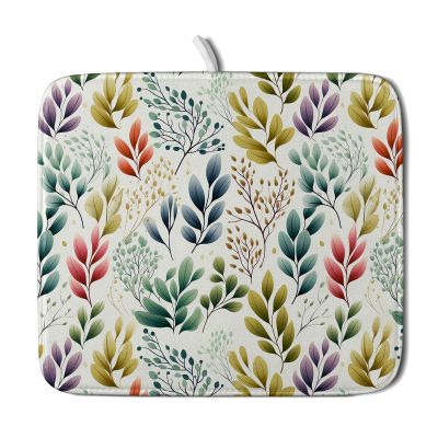 Colorful Leaf Dish Drying Mat - Tropical Leaves Dish Drainer Mats Spring Summer Botanical Dishes Rack Pad for Sink 16x18 In