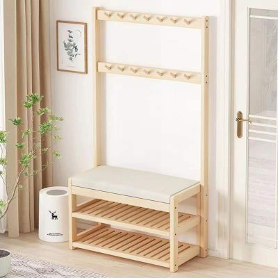 YIYHFKM Large Coat Rack Shoe Bench,4-in-1 Hall Tree Shoe Rack for Entryway,3-Tier Storage Shelf and Hooks Removable, Shoe Storage Shelves and Padded Seat Cushions, for Bedroom, Hallway,Size,50-84cm