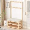 YIYHFKM Large Coat Rack Shoe Bench,4-in-1 Hall Tree Shoe Rack for Entryway,3-Tier Storage Shelf and Hooks Removable, Shoe Storage Shelves and Padded Seat Cushions, for Bedroom, Hallway,Size,50-84cm view 1