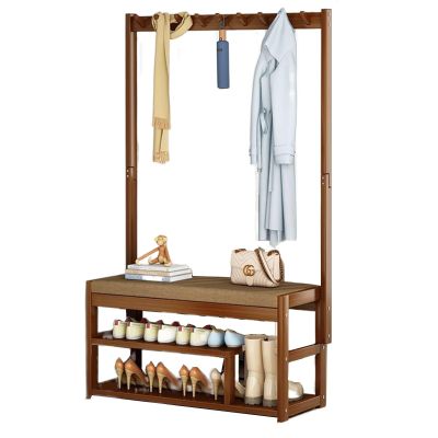 YIYHFKM Hall Tree with Coat Rack, 3-in-1 Entryway Bench with Shoemakers and Hooks, Shoe Storage Shelves and Padded Seat Cushions, for Bedroom, Hallway