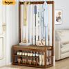 YIYHFKM Hall Tree with Coat Rack, 3-in-1 Entryway Bench with Shoemakers and Hooks, Shoe Storage Shelves and Padded Seat Cushions, for Bedroom, Hallway view 3