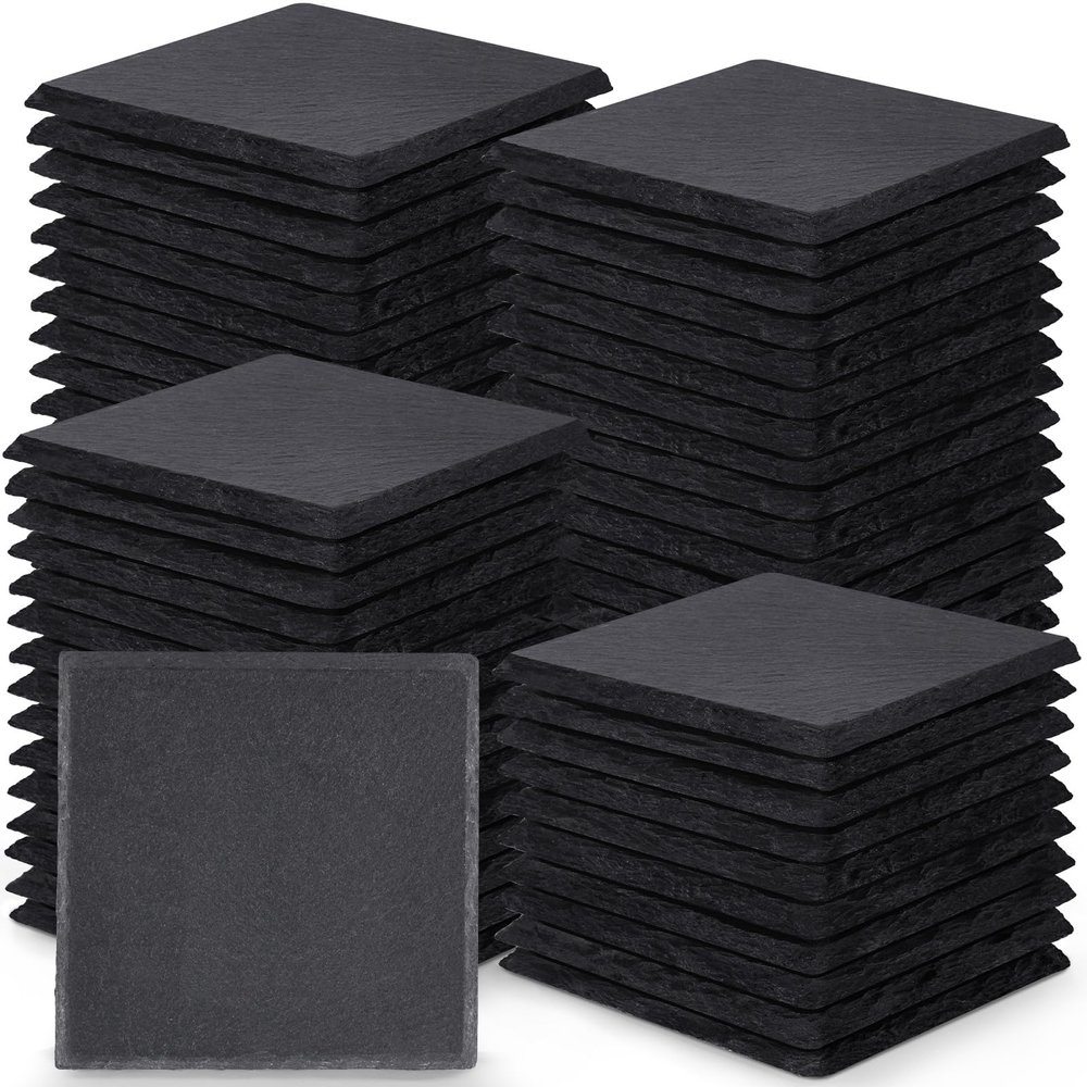 72 Pieces Slate Drink Coasters, GOH DODD 4 Inch Black Coasters Stone Coaster Set, Laser Engraving Blanks with Anti-Scratch Bottom for Home Office Bar Outdoor Housewarming Gifts Wedding Party, Square