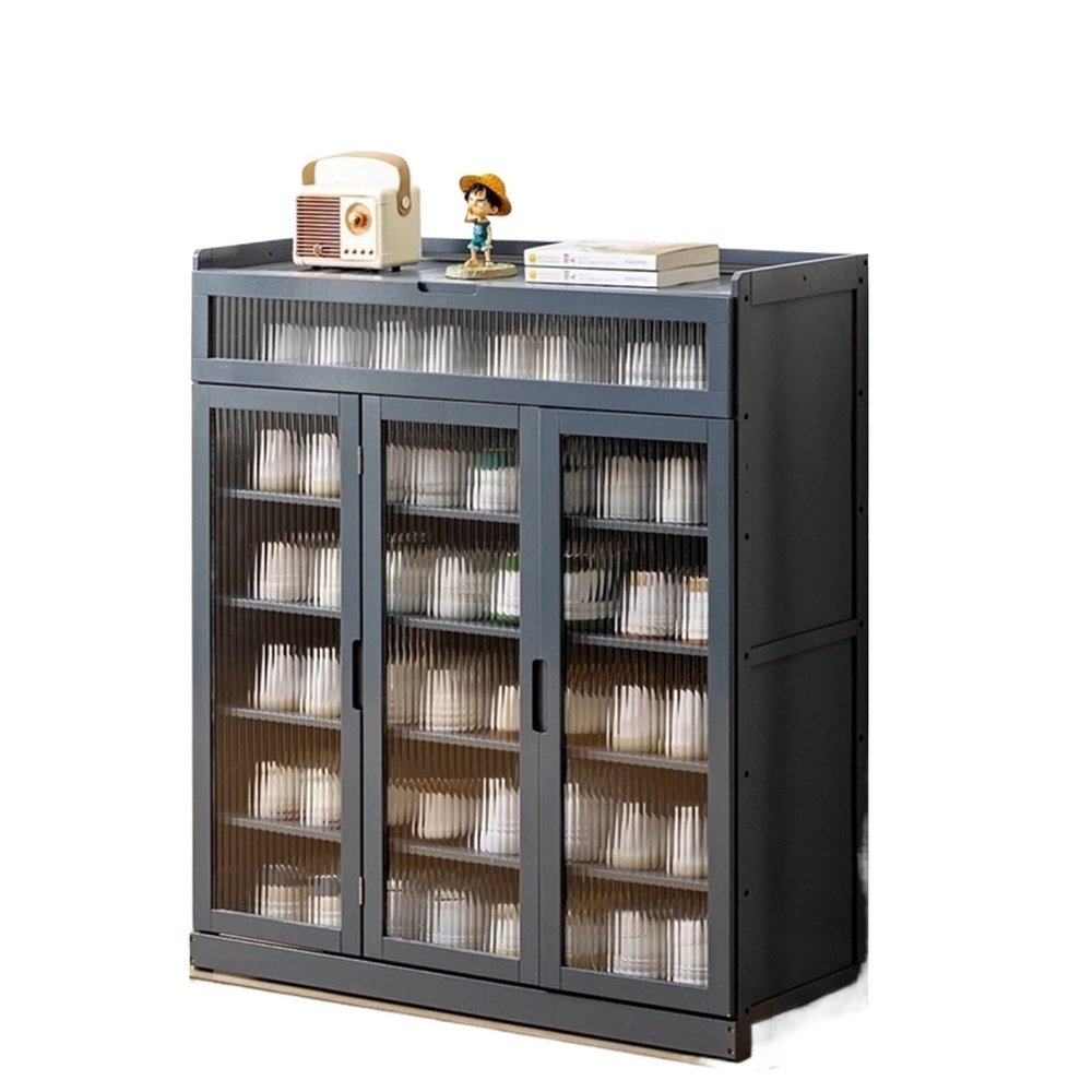 Solid Wood Entryway Shoe Rack, Space-Saver, Dustproof Furniture for Home Living Room, Gray MINGPING (Color : 88x33x100cm Glass Door)