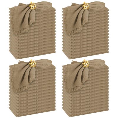 60 Pack Handmade Cloth Napkins with Fringe,Caramel Cotton Linen Napkins,Natural Soft Rustic Cotton Dinner Napkins for Wedding Party Event Table Decoration(16 * 16 Inch)