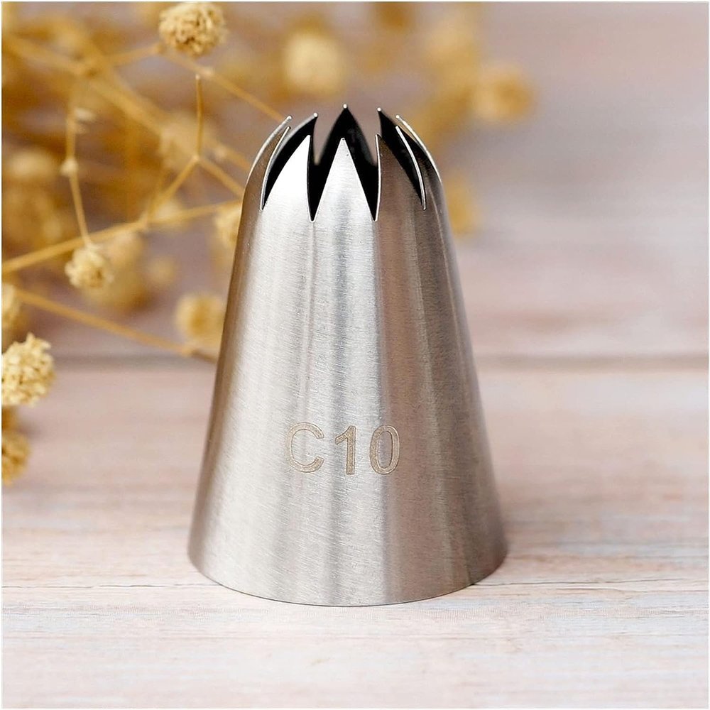 WAGLOS Cake Piping Nozzles Piping Tips C10 Large Size Piping Nozzle Cake Cream Piping Nozzle Stainless Steel 10 Teeth Close Star Cake Piping Nozzles Unique decoration
