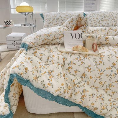 100% Cotton Quilt Core - King Size Lace Soy Fiber Quilt Thickened Warm Spring Autumn Quilt Print Floral Oversized Coverlet(D,220240cm/4.2kg)