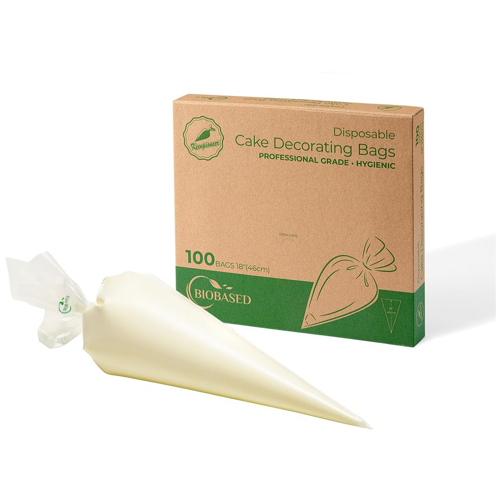 Keenpioneer 18-Inch Piping Bags, Large Capacity, Biobased Disposable Cake Decorating Pastry Bag - Pack of 100