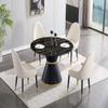 47" Black Faux Marble Dining Table, Luxurious Round Dining Table with Faux Marble Top and MDF Pedestal Base, Circle Dining Room Table, Modern Office Computer Dinner Table for Living Room(No Chairs) view 1