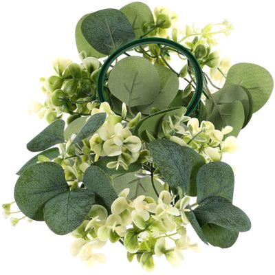Alipis Artificial Eucalyptus Wreath Candle Rings: 2Pcs Simulation Eucalyptus Leaves Wreaths Candle Rings Tabletop Decor for Home Wedding Easter 3Inch Center