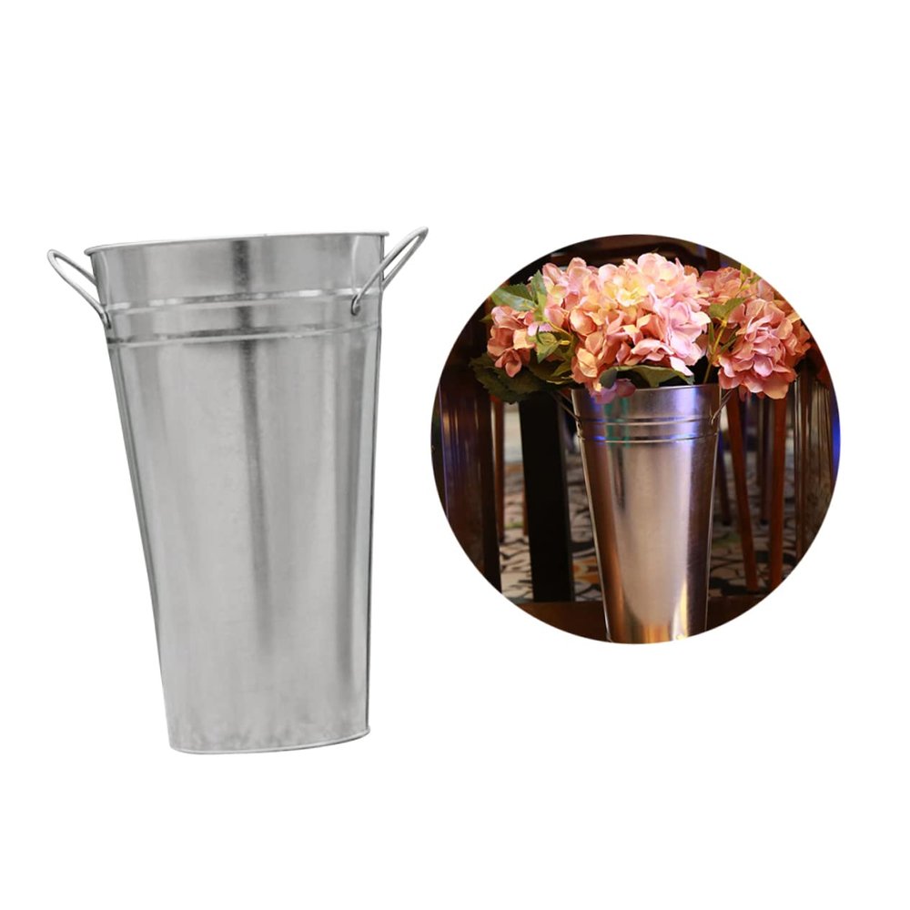 ABOOFAN 2pcs Galvanized Metal Flower Pot Buckets for Crafts and Floral Arrangements for Weddings Parties and Home Decor Tinplate Design