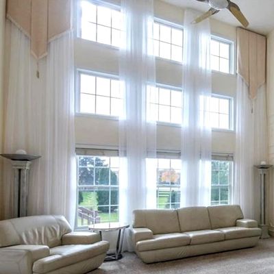 Ikiriska Extra Long Sheer Voile Curtain Sheer Voile with Pocket top (1 Panel) Custom Made (White, 30 ft)