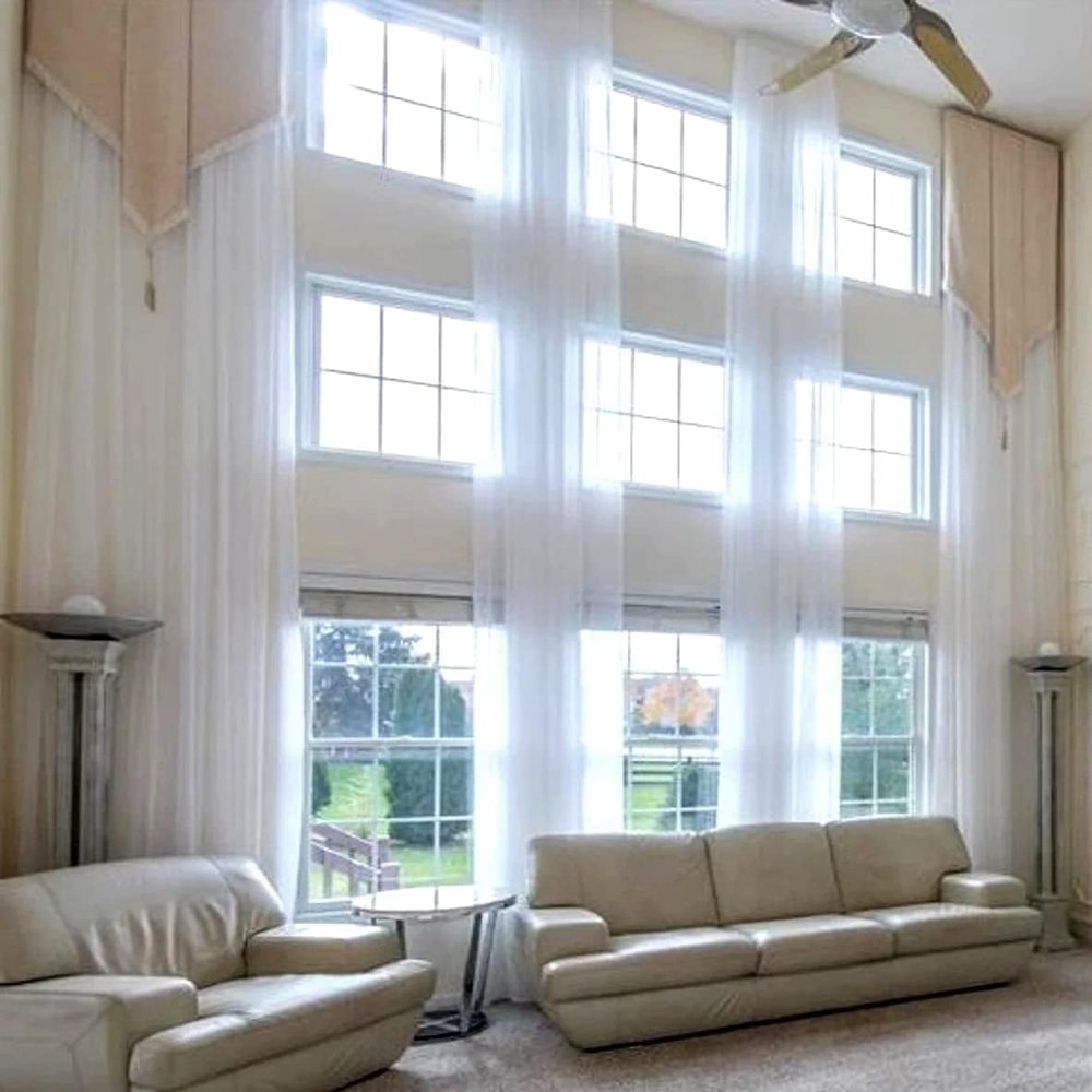 Ikiriska Extra Long Sheer Voile Curtain Sheer Voile with Pocket top (1 Panel) Custom Made (White, 30 ft)
