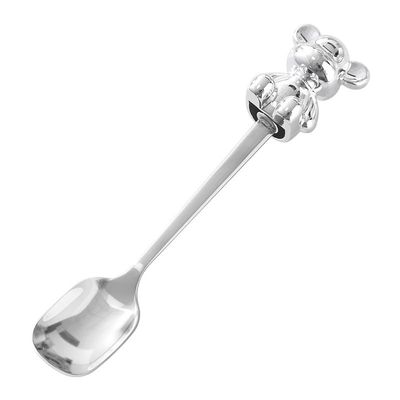 SEELLODGE Silverware Flatware Cutlery Set, 1/4/6/8 Pieces Stainless Steel Spoons Creative Cute Cartoon Dessert Spoon Household Bear Coffee Spoon (Color : Silver, Size : 1Pcs)