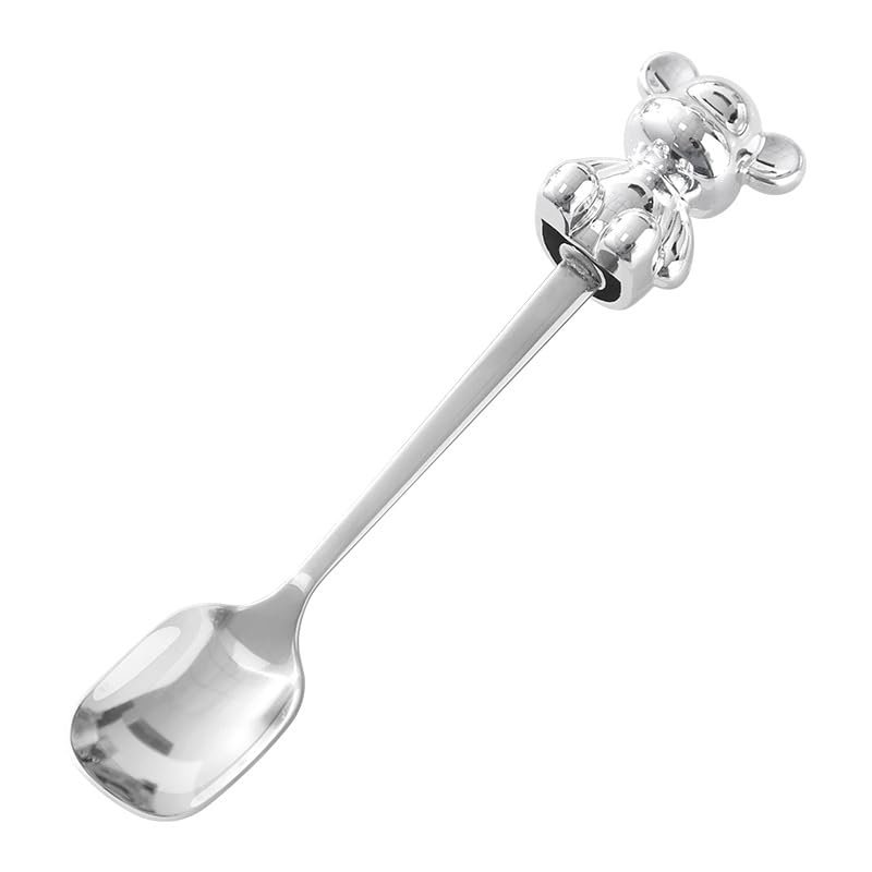 SEELLODGE Silverware Flatware Cutlery Set, 1/4/6/8 Pieces Stainless Steel Spoons Creative Cute Cartoon Dessert Spoon Household Bear Coffee Spoon (Color : Silver, Size : 1Pcs)