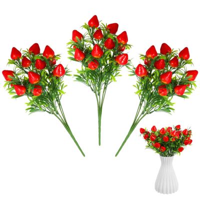 Amosfun Artificial Strawberry Branch Decor 15 Pcs Faux Strawberry Stems with PVC for Home Kitchen Wedding Party Decoration 10.62X8.26X1.77 Inches Each