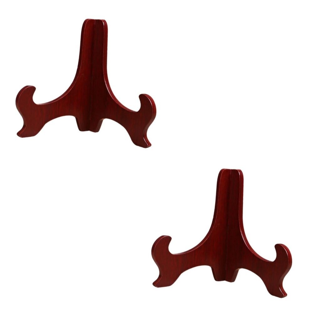 Ciieeo 2pcs Dark Red Wooden Photo Frame Holder Retro Plate Bracket for Desktop Display Modern Minimalist Design for Photos Books and Decorative Plates for Home