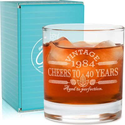 41st Birthday Gifts for Men - 11 oz Engraved Bourbon Glass - Vintage 1984 Cheers to 41 Year Old Birthday Gift for Him- Funny Unique 41 Birthday Gifts for Man