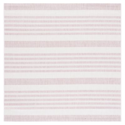 SAFAVIEH Washable Rug Outdoor Courtyard Collection - 6'7" Square, Ivory & Soft Pink, Non-Shedding & Easy Cleaning, Ideal for Patio, Backyard, Mudroom (CY8062-56212)